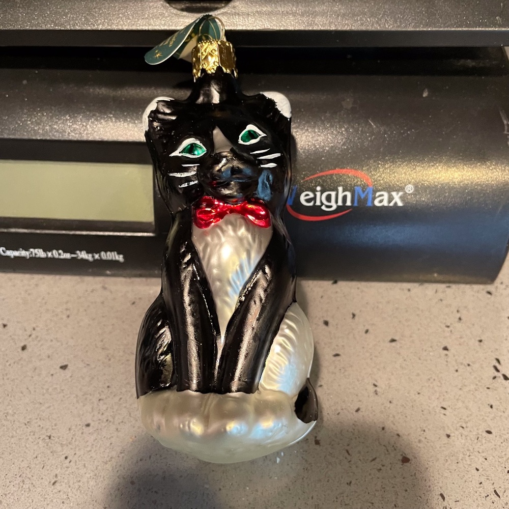 Vintage Christborn blown glass cat ornament
